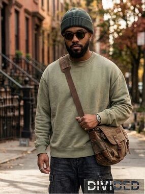 Divided Olive Crewneck Sweatshirt in Military Green